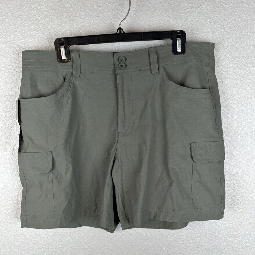Eddie Bauer Womens Cargo Summer Trail Shorts 14 Green Gray 6" Inseam